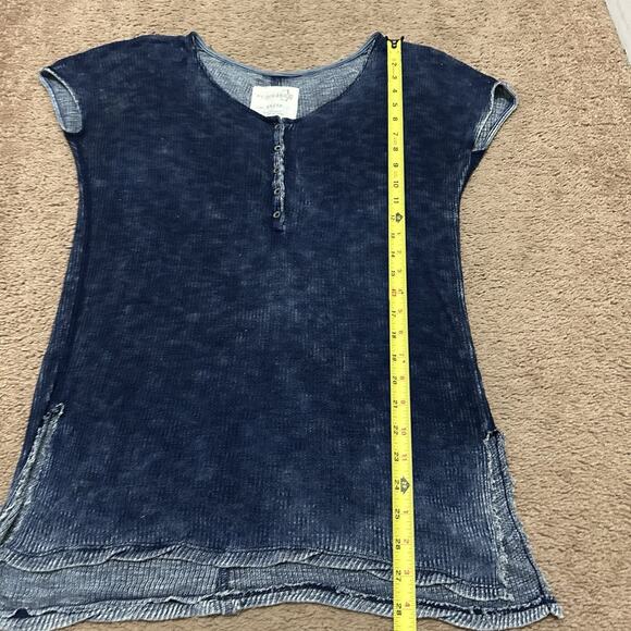 We The Free Free People Cap Sleeve Denim Colored Sheer Top XS - Picture 2 of 7